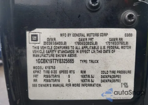 2000 Chevrolet Silverado 1500 Lt from USA, damaged, VIN 1GCEK19T7YE325665